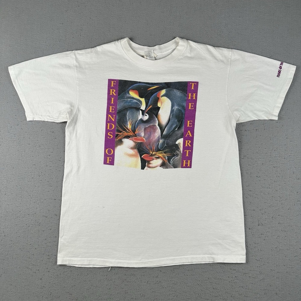 Vtg 90s Penguins T Shirt Men's XL Friends Of The Earth Animal Nature